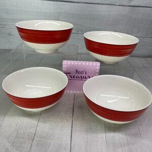 Gorham Emeril JULIA STREET Lagassee Red Band Stoneware Soup Cereal  Bowls Set 4